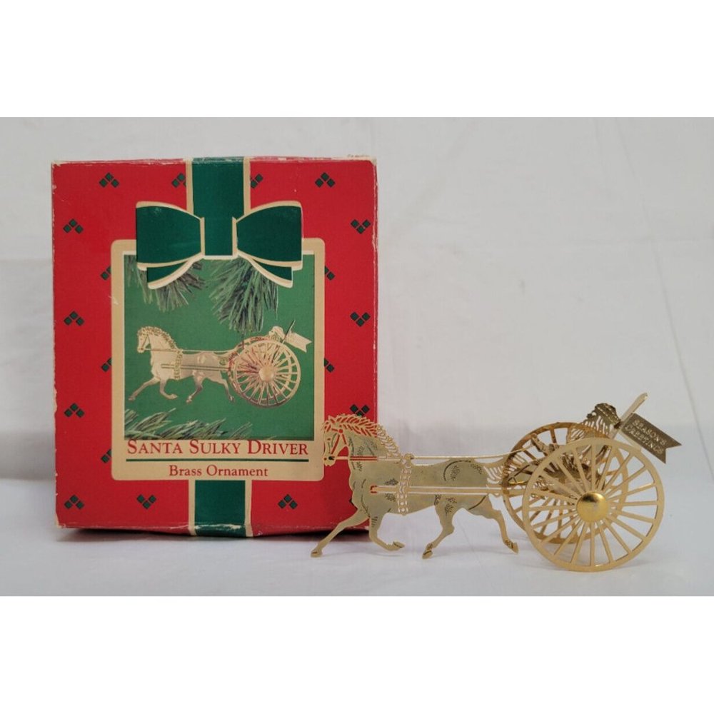 Vintage 1984 Hallmark SANTA SULKY DRIVER Brass Ornament QX436-1 - Picture 1 of 16